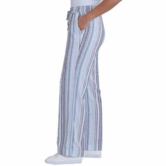 Briggs Ladies' Linen Blend Pull‎ On Wide Leg Striped Pants Size XS Coastal Beach - Picture 3 of 14